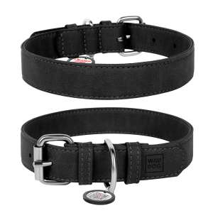 Ошейник для собак из искусст кожи WAUDOG Eco с QR паспортом 25мм*38-49см черный Коллар/Collar