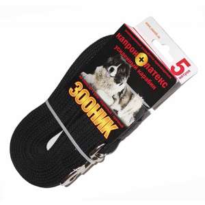 Поводок капроновый с латексной нитью 5м*25мм усиленный карабин черный Зооник