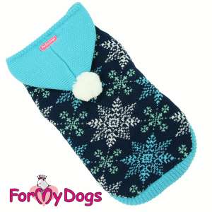 Куртка вязаная для собак р8-10 спинка 20см синяя снежинки Formydogs