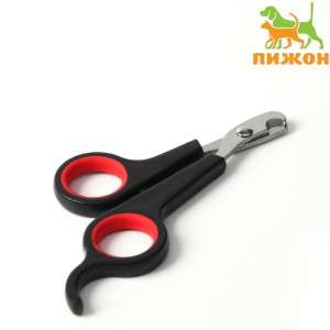 Когтерез-ножницы с упором для пальца отверстие 6мм черные с красным Пижон для кошек