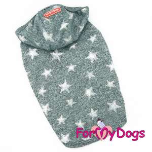 Майка для собак р12, спинка 27см Звезды серая с капюшоном Formydogs