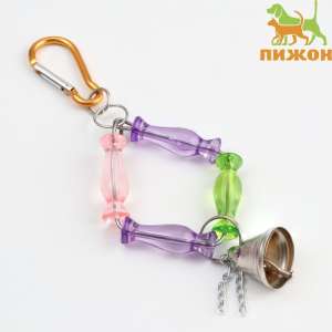 Игрушка для птиц Ромб из бусин с колокольчиком 7*20см цвет в ассортименте Пижон