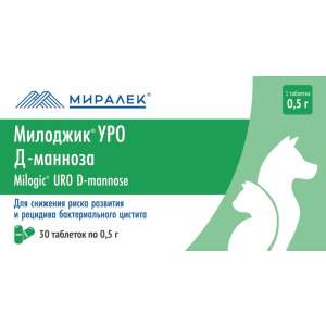 Милоджик Уро с Д-манноза для снижения риска и рецидива бактериального цистита кошек и собак 30таб для кошек