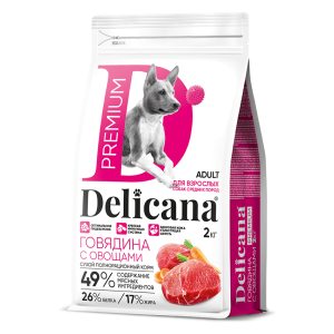 Деликана/Delicana корм для собак средних пород Говядина с овощами 2кг*6