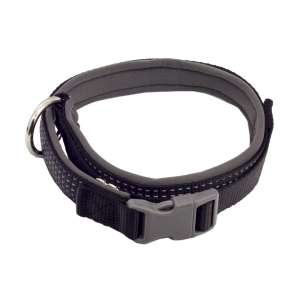 Ошейник нейлон Премиум светоотражающий неопреновый подклад 20мм 30-50см черный Каскад