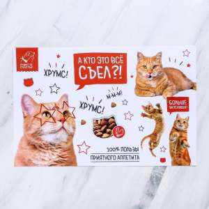 Коврик под миску "А кто это все съел?!" 43*28см Пушистое счастье