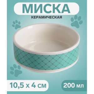 Миска керамическая «Сеточка» 200 мл, белая/мятная Пижон