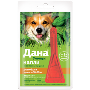 Дана Ультра Капли на холку для собак и щенков 10-20кг (в уп 1пип) от блох, клещей, вшей, влас*40