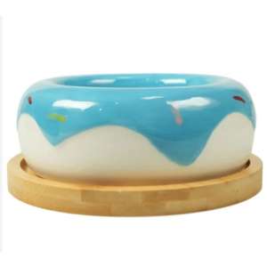 Миска Пончик керамическая голубая на бамбуковой подставке 250 мл