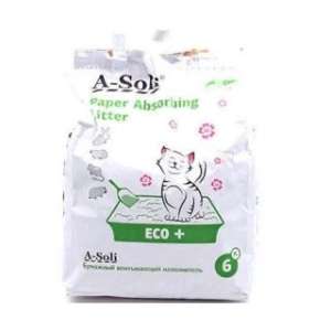 Наполнитель бумажный впитывающий А-Соли/A-Soli ECO+ для котят и грыз. 6л/2,7кг цветные гранулы*1