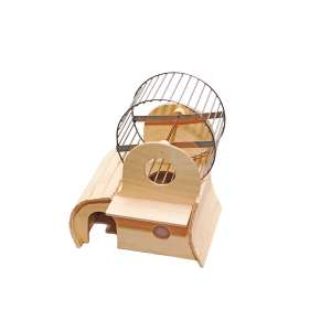 Домик для грызунов 2х-этажный 22*18*27см фанера с колесом d14см сверху
