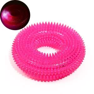 Игрушка для собак Кольцо жевательное TPR светящееся розовое 12см Пижон 