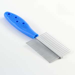 Расческа двусторонняя Лапки с прямыми зубьями пластиковая ручка синяя Пижон