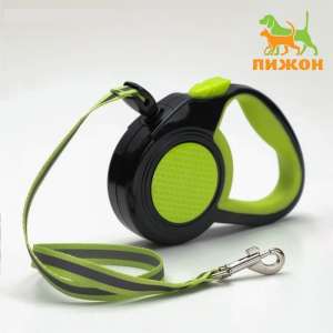 Рулетка для собак Пижон трос светоотражающая 3м до 15кг трос прорезиненная ручка зеленая Пижон