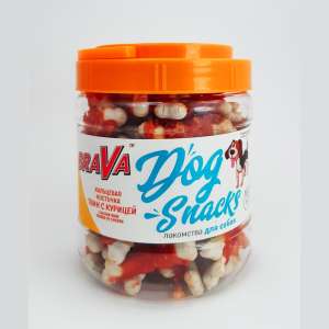 Брава/BraVa лакомства для собак кальцевая косточка твин с Курицей 700гр*12