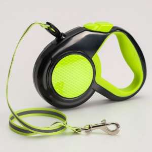Рулетка для собак светоотражающая 5м до 25кг трос прорезиненная ручка зеленая Пижон 