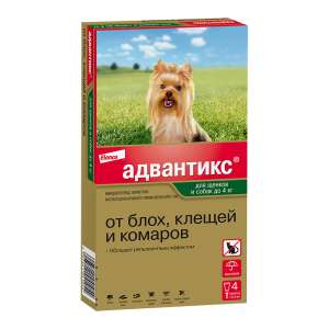 Адвантикс 40 для собак до 4кг, 1 пипетка*4 (от блох, клещей и комаров) для собак