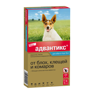 Адвантикс 100 для собак 1 мл 4-10кг, 1 пипетка*4 с 7 недель (от блох, клещей и комаров) для собак