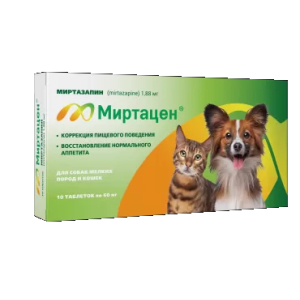 Миртацен таблетки для собак мелких пород и кошек для коррекции пищевых расстройств 10таб (1,88мг)*22