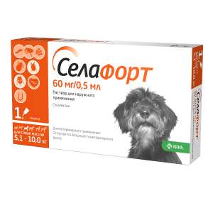 Селафорт 60 мг 1пип. для собак 5-10 кг(от клещей,насекомых,нематод,энтомозах,отодетоз,дироф)