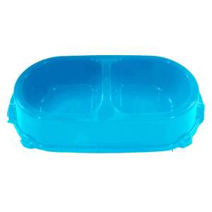 Миска пластиковая двойная на резинке голубой 0,45л Фаворит для кошек