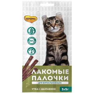 Мнямс для кошек Лакомые палочки Цыпленок/Утка 5г 13,5см*3