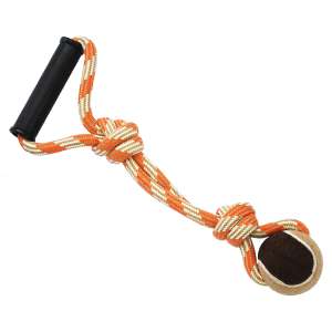 Игрушка для собак Грейфер веревка с мячом и с ручкой, бежево-оранжевый 38см*48шт Уют