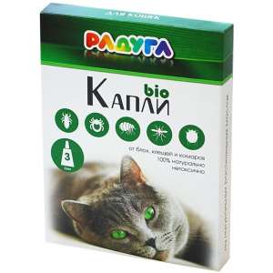 Радуга Био капли для кошек от блох, клещей, комаров (1уп.-3пип. по 1мл)*15