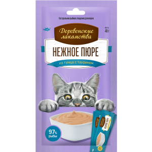 Деревенские Лакомства для кошек Нежное пюре из лосося 10гр*4
