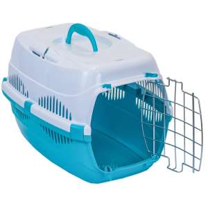 Переноска пластиковая с металлической дверцей до 3кг бирюз/белая 49*33*32см Уют