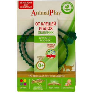Энимал плей/Animal ошейник для ухода за шерстью и отпугивания насекомых для кошек и котят 38см*24