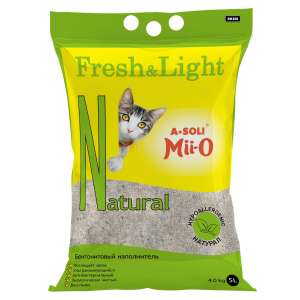Наполнитель бентонитовый комкующийся А-Соли/A-Soli (fresh light)Natural безаллергенный 5л/4кг*4 для кошек