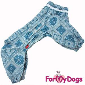 Дождевик для собак С1, спинка 55см Пэчворк голубой для девочек Formydogs