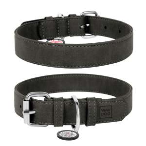 Ошейник для собак из искусст. кожи WAUDOG Eco с QR паспортом 25мм*38-49см серый Коллар/Collar