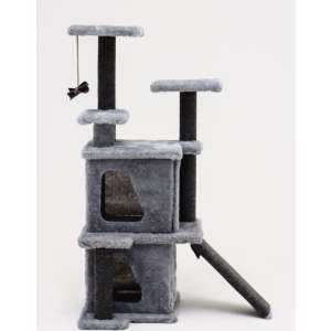Домик для кошек с когтеточкой, 33×40×103 см, квадратный, ковролин, серый Пижон