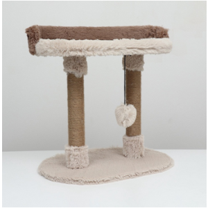 Когтеточка c лежанкой, овальная, 58х36х39см, пушистый мех, джут, бежевая Пижон