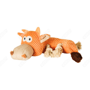 Игрушка для собак Бычок 24х23см с подвижными канатами, уши шуршат 
